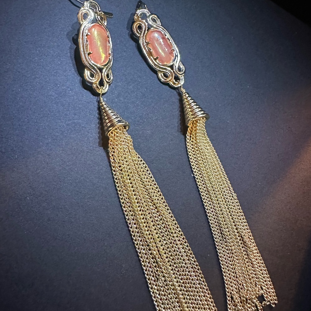 Kendra Scott Vintage Erin Iridescent Tangerine/ Gold tassel earrings